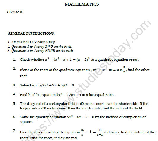 class 10 mathematics pdf test papers